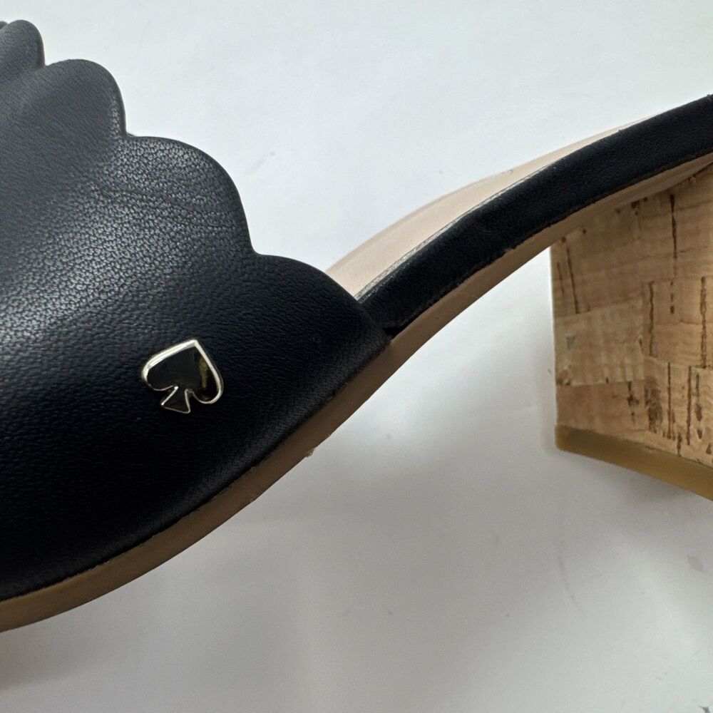 Kate Spade Black Leather Scalloped Edge Block Heel Open Toe Mules Women's 8.5M - Picture 10 of 10